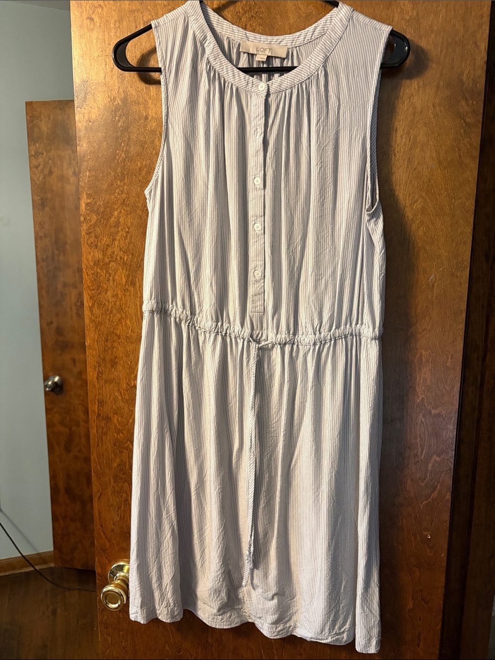 LOFT Light Blue & White Sleeveless Button-Front Dress